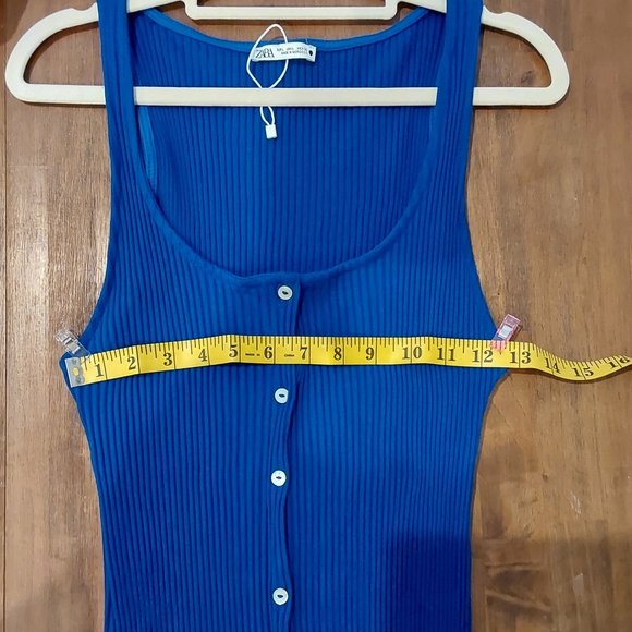 Zara Blue Ribbed Button Front Tank Midi Dress - Picture 6 of 8